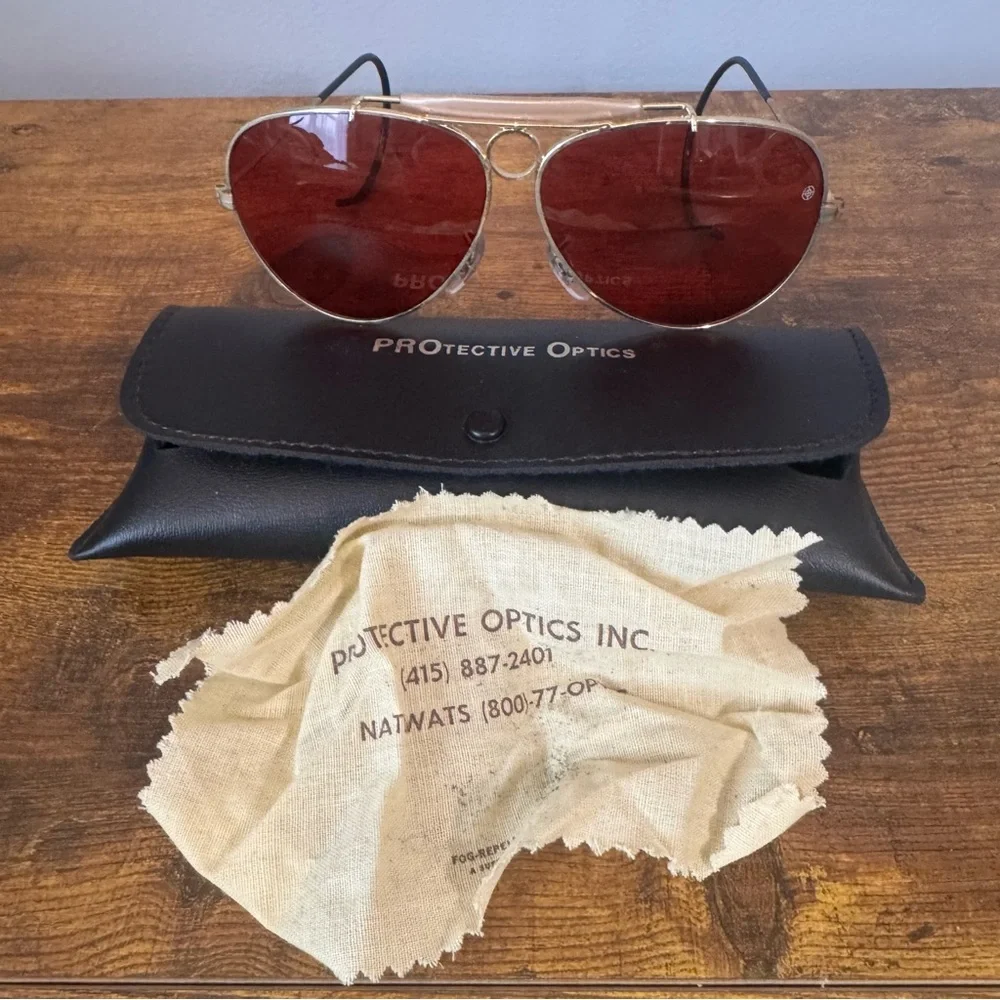 Protective Optics 70s Military Aviator‎ Plum Lens Cable Temple Sunglasses Set